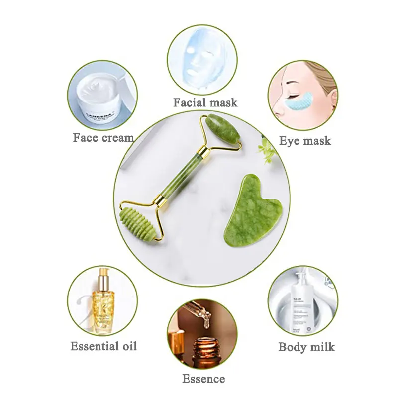 Natural Jade Face Roller Massager Guasha Set Gua Sha Tools Gouache Scraper Facial Massage Skin Care Face Lift Up Wrinkle Remover