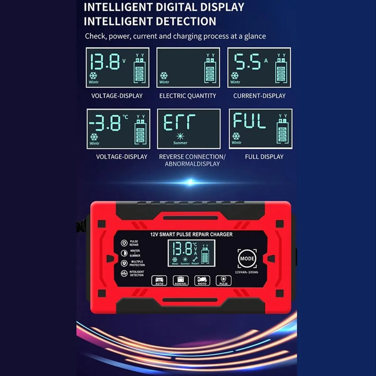 【Charger】 12V&24V 6A Smart Fully Automatic Battery Charger with Temperature Compensation for Car Truck Motorcycle Battery US Plu
