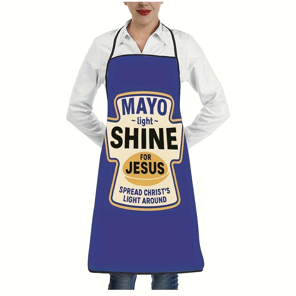 1pc Mayo-Inspired Faith Apron - Share The Light Of Christ & Mayo- Logo Design, Sturdy Polyester Kitchen Apron For /, Christmas P
