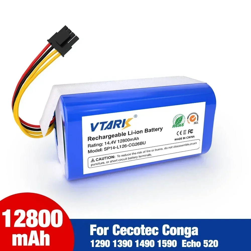 

NEW 14.4V 12800mAh Lithium-ion Battery For Cecotec Conga 1290 1390 1490 1590 Robot Vacuum Cleaner Battery Gutrend Echo 520