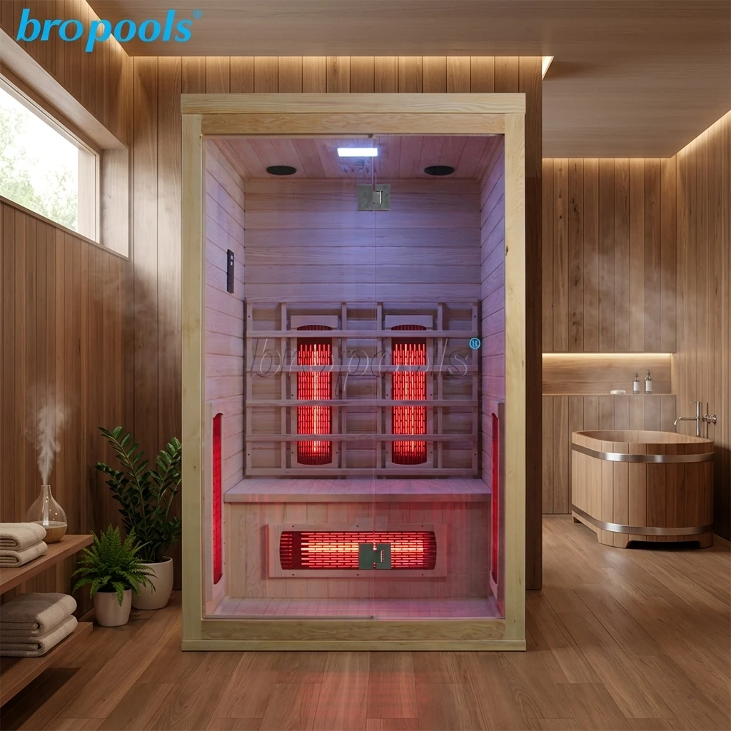 Bropool Modern Solid Wood Indoor Far Infrared Sauna Hemlock RGB Light Smart Control Sauna Stove Health Benefits Villa Apartment