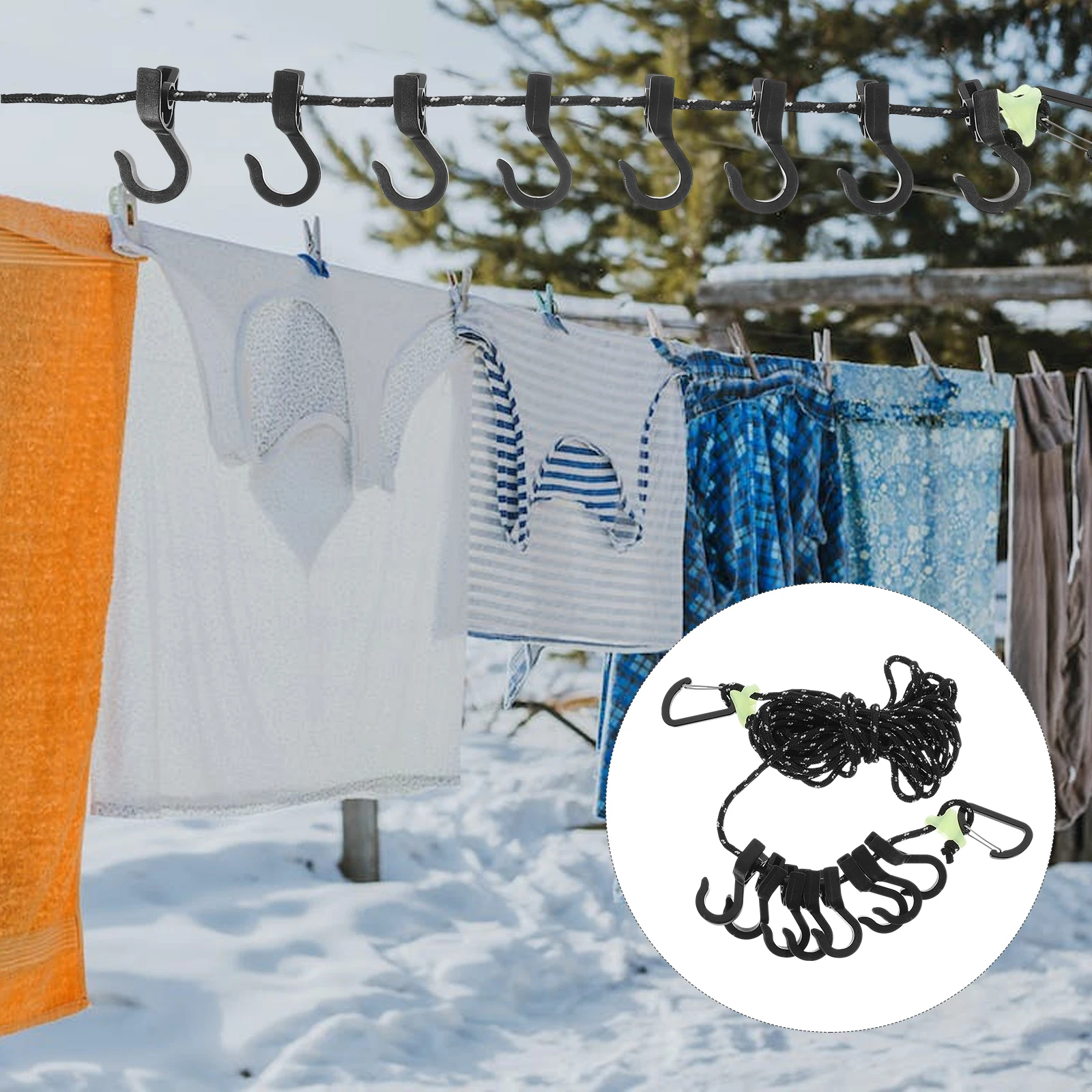 

Outdoor Portable Windproof Clothesline Camping Storage Rope Adjustable Hanging Rope Clips for Tent Clothes Towels