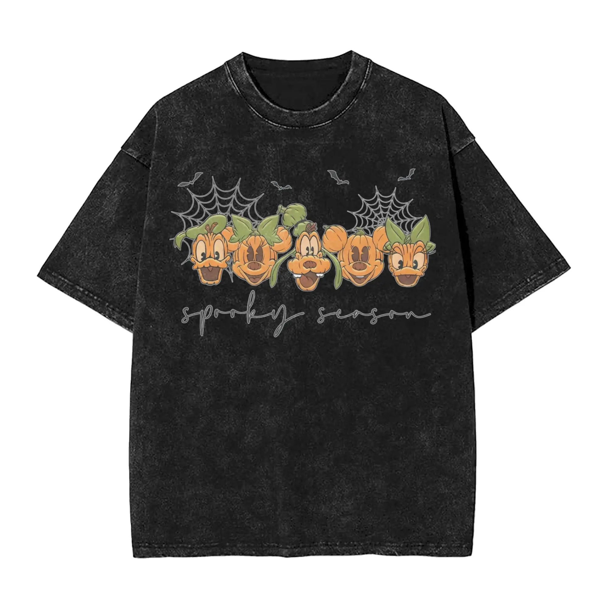 

Mickey And Friends Pumpkins Spooky Washed T Shirts Streetwear Hip Hop T-Shirt Tees for Men Women Short Sleeve High Street