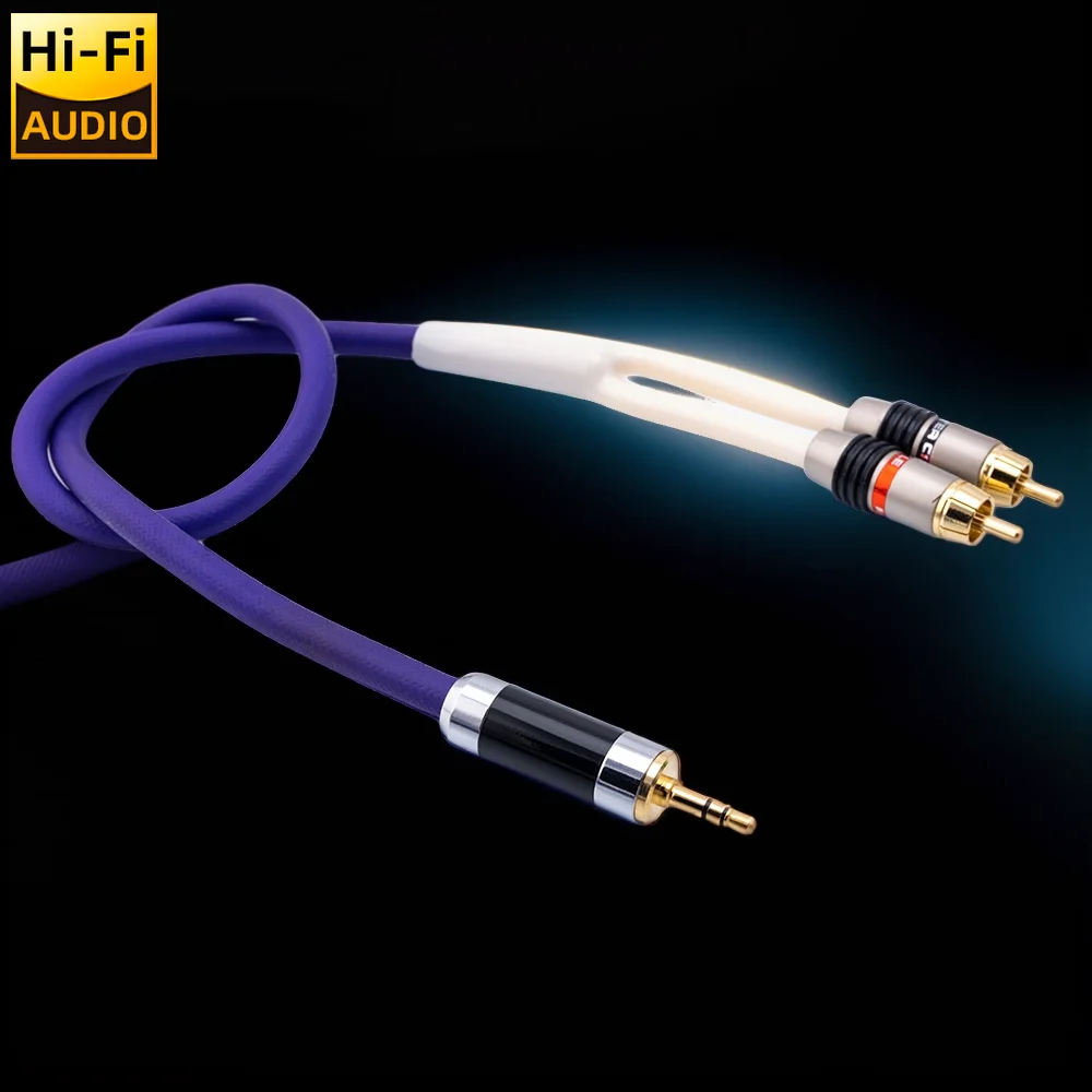 ■   الوحش النحاس الفضة مطلي HiFi 3.5 مللي متر إلى 2rca كابل الصوت AUX 3.5 مقبس استريو كابل RCA ل MP3 MP4 مكبرات الصوت خلاط