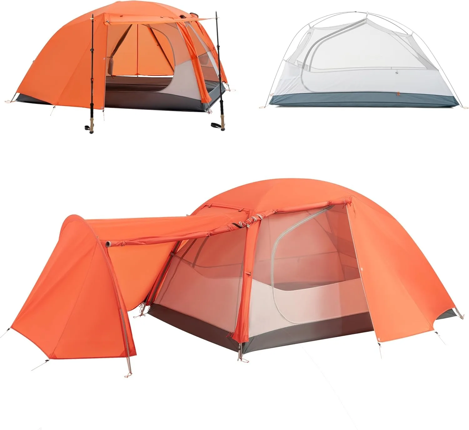 

OEM Expandable 1-2 Person Backpacking Tent With Attachable Vestibule - 3-Door Design For 3 Seasons Camping & Hiking