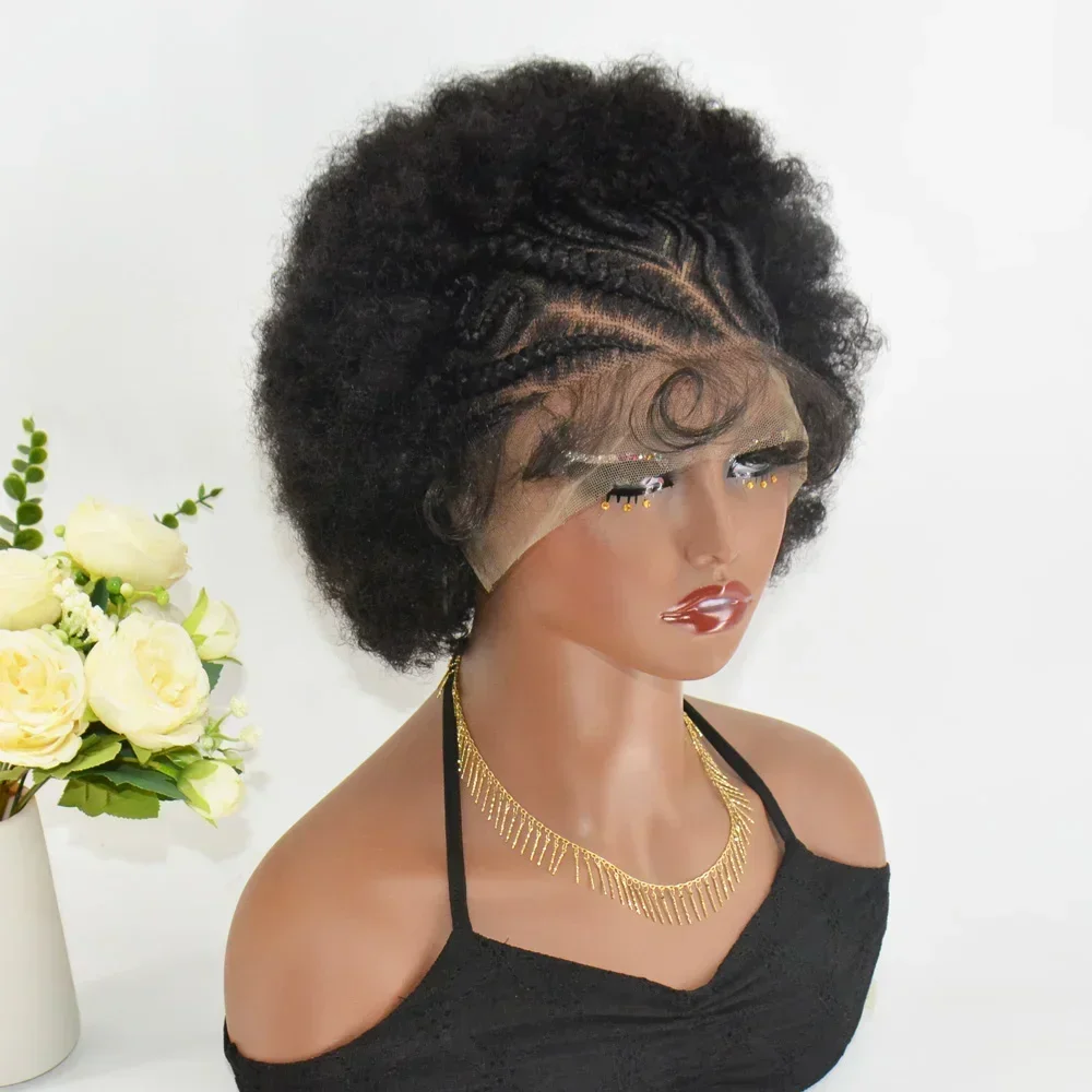 250 % Dichte, 13 x 6 Spitze, geflochtene Perücken, Afro-verworrene lockige synthetische kurze lockige Perücke für schwarze Frauen, Babyhaar, modische Perücke, täglicher Gebrauch