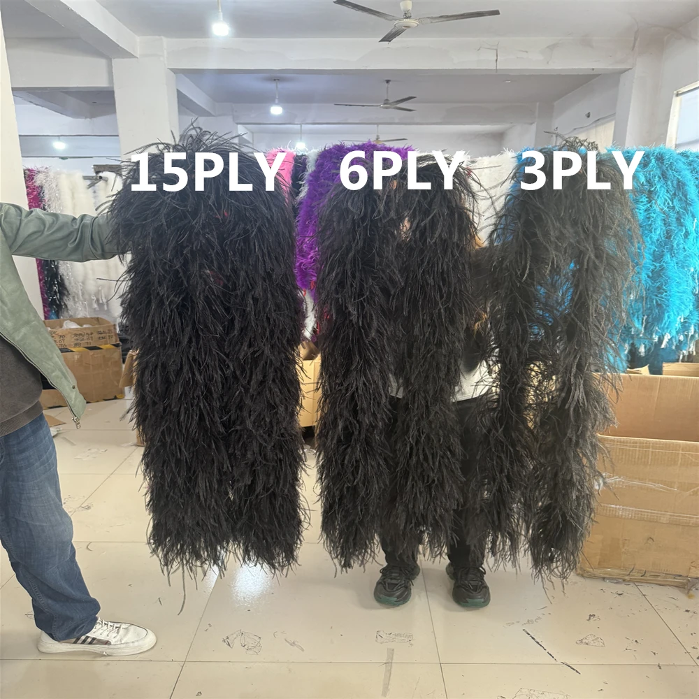 Customized Black Ostrich feather boa 2 3 6 10 15Ply Fluffy Ostrich Decor Plumas Boa Shawl for Costume Dress Sewing Accessory