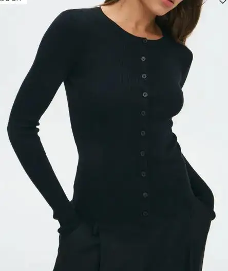 

Women's Crew Neck Knit Cardigan Basic Long Sleeve Solid Color Button Down Sweater Outwear