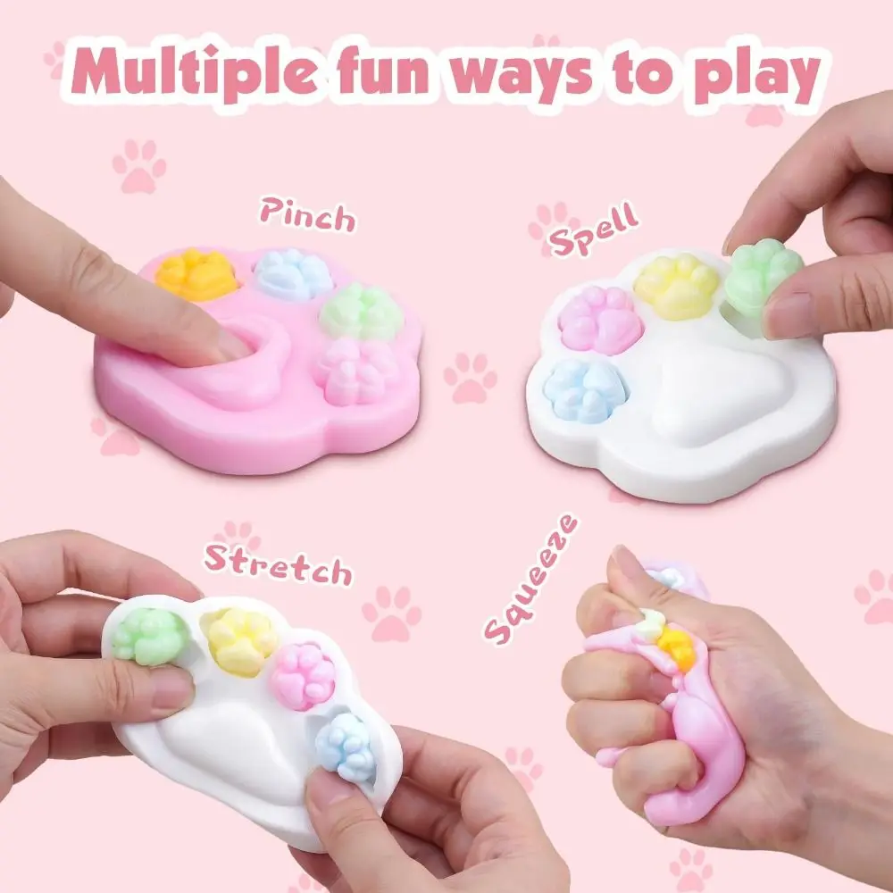 New Kawaii Cat Paw Squeeze Toy Colorful Novelty Relief Stess Toy Detachable Cat Paw Palette Animal Paw Fidget Toy