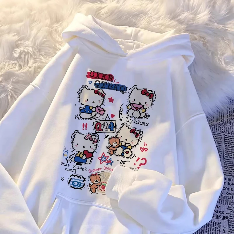 

MINISO2025 Men's Hello Kitty Cartoon Cat Women's Hoodie Hoodie Fashion Trend Girls Top Women's Hoodie College Style Loose Sweate