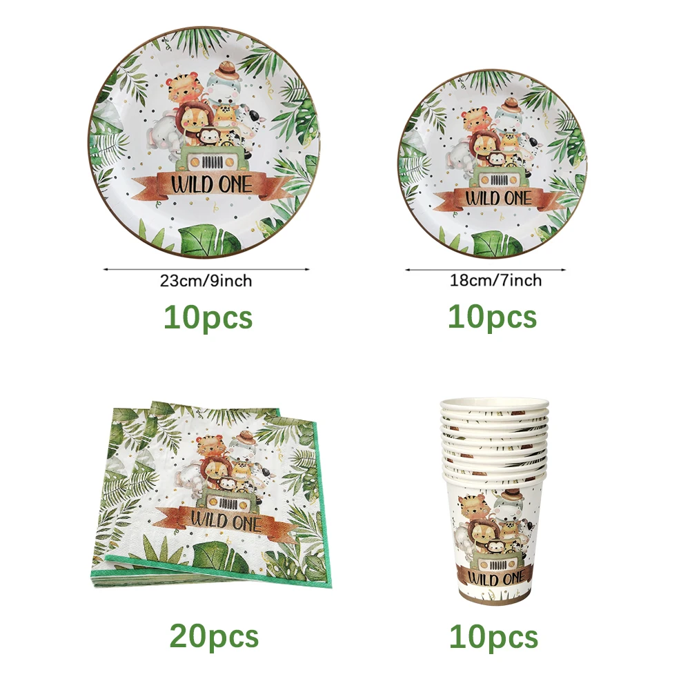 Jungle Animal Disposable Tableware Paper Plate Cup Napkin for Kid Birthday Party Decorations Forest Safari Theme Party Supplies