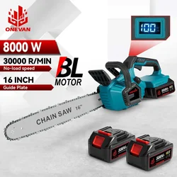 ONEVAN 16Inch 8000W Brushless Electric Saw LED Cordless Chain Saw Wood Cutting Pruning Power Tools For Makita 18V Battery Pin