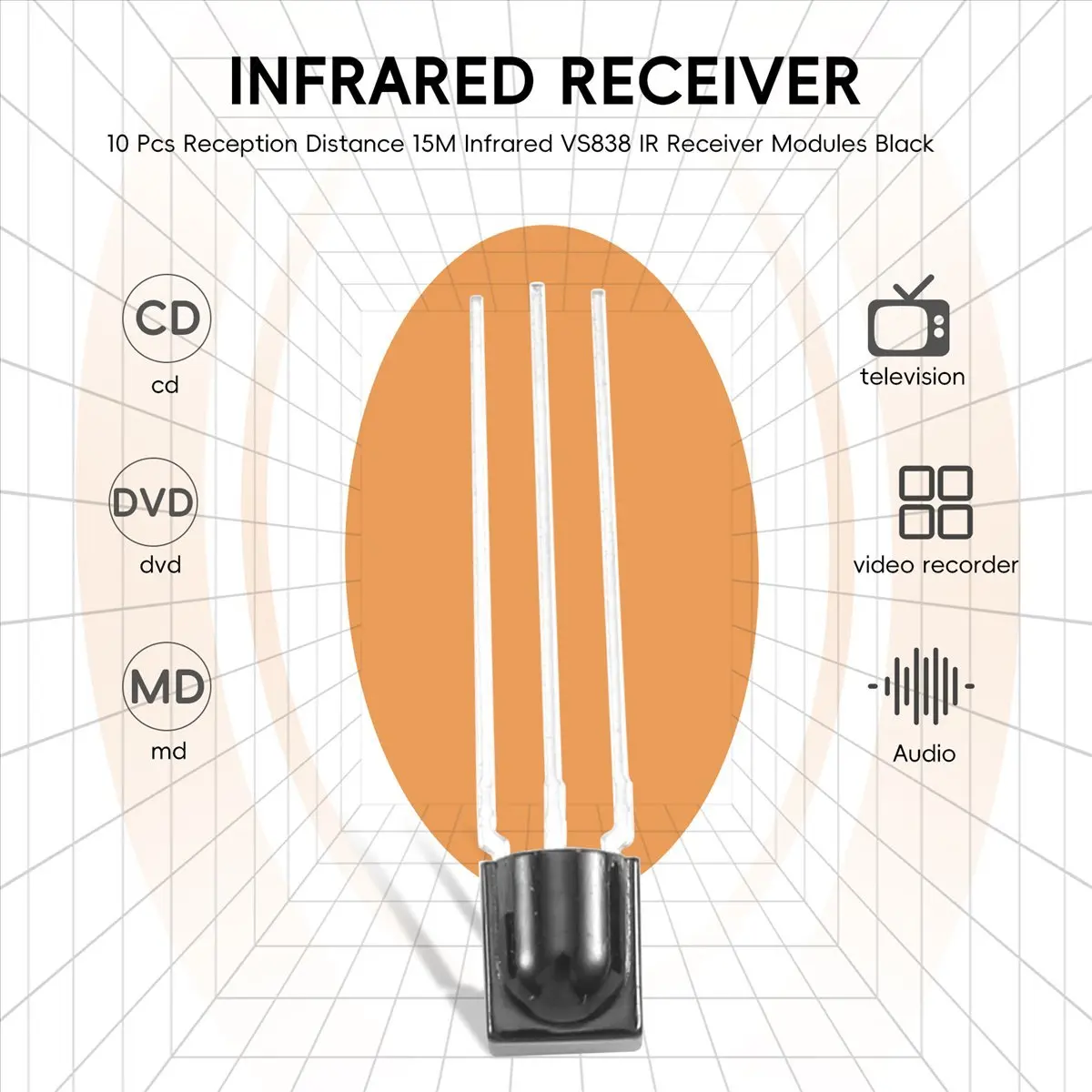 

10 шт. расстояние приема 15 м VS838 модули ИК-приемника черные новые поступления