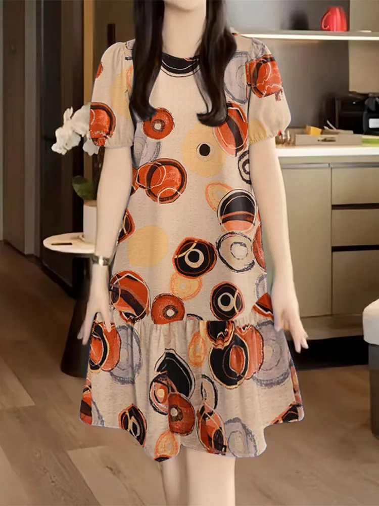 2025ZANZEA Zomer Zonnejurk Bohemian Gedrukt Vakantie Jurk Vrouwen Vintage O Hals Korte Mouw Strand Vestidos Kaftan Gewaad Femme