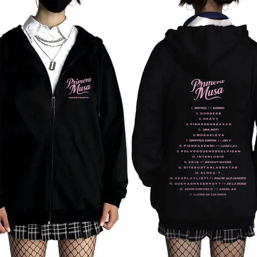 

Rapper Omar Courtz Primera Musa Zipper Hoodie Men Women Fashion Hip Hop Zip Up Jacket Unisex Casual Vintage Zip Up Sweatshirt