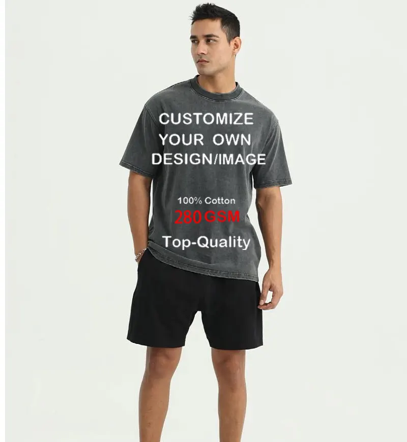 Custom Your LOGO Hip Hop Streetwear Men 100% Cotton T-shirts Washed Top Tee Unisex Summer Retro Brand Personalized