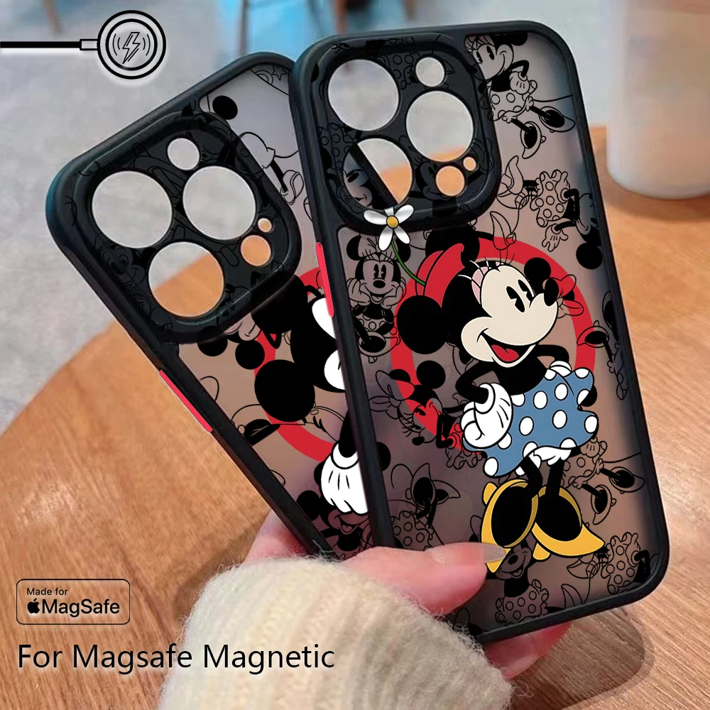 Cartoon Phone Case for DisneyS Mickey Minnie iPhone 16 15 14 13 12 11 Pro Max Mini XR XS X 7 8 Plus Matte Magnetic Back Cover