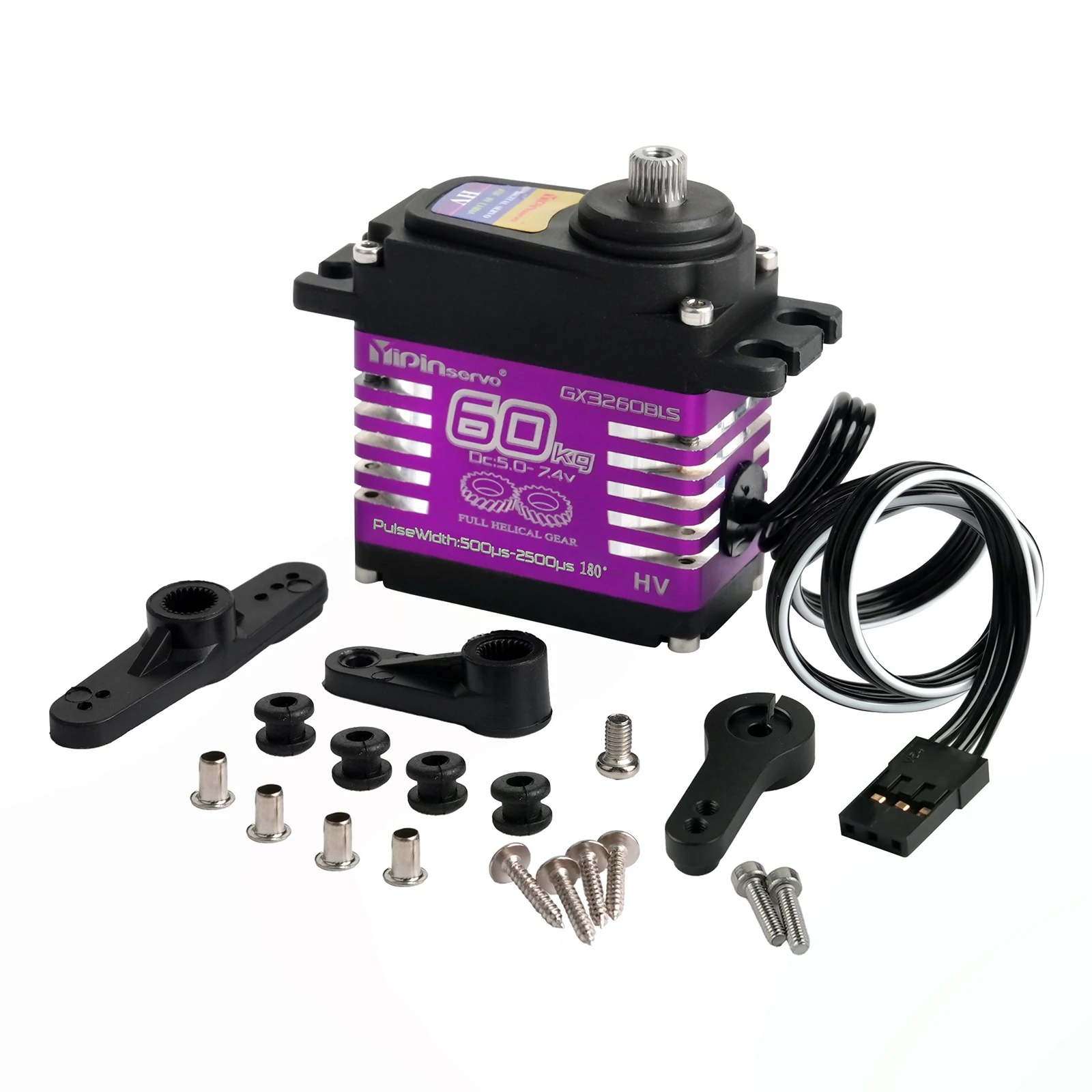 GX 60KG Torque Digital Brushless All Metal Servo 5.0-7.4V 180/270/357/360° Continuous Rotation 25T Steel Gear for RC Robot Car