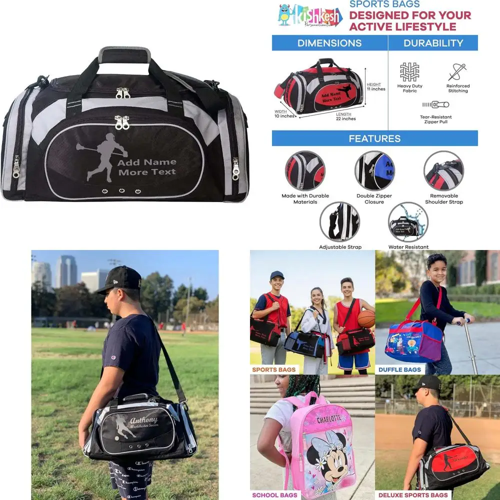 

Настраиваемая черная спортивная сумка-дуэт с персонализированным именем и текстом