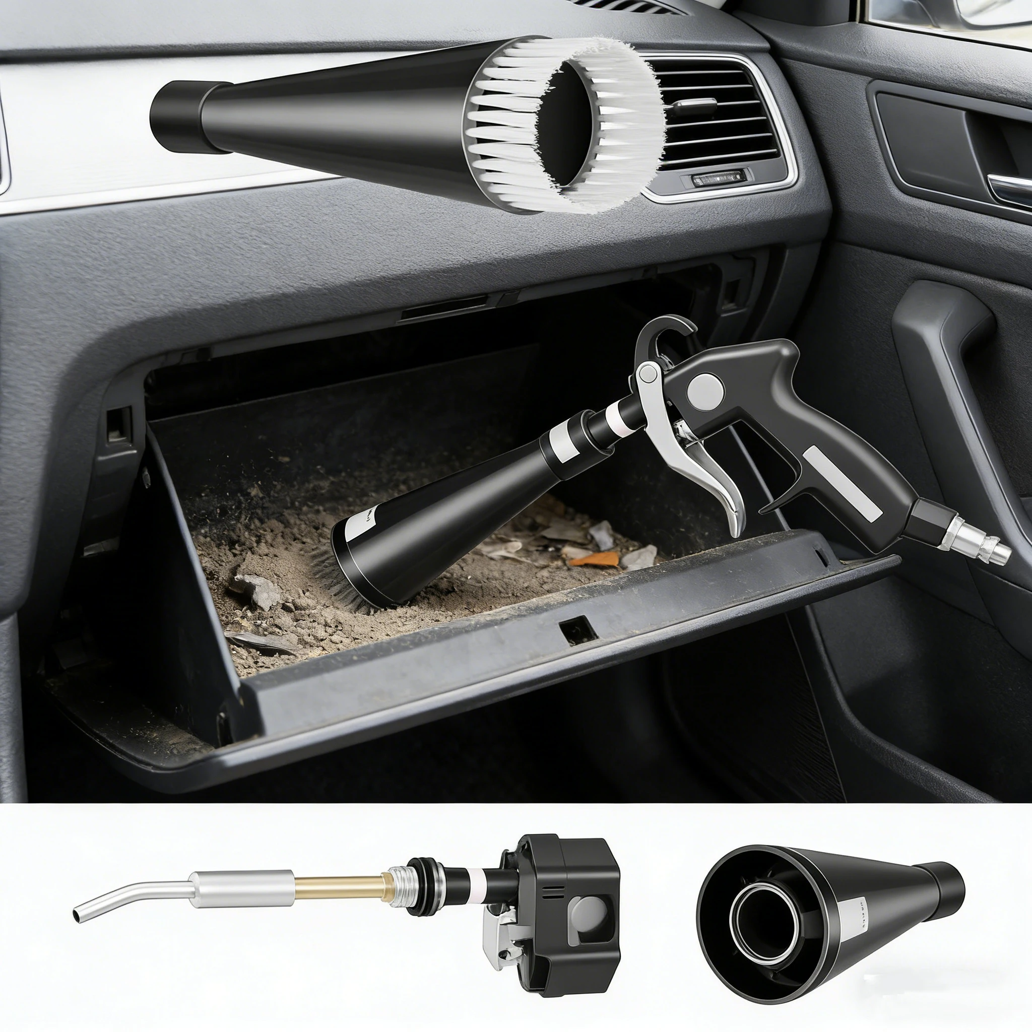 

2 In 1 Car Cleaning Air Blow Gun Double Nozzle High Pressure Dry Cleaning Gun, Professional Tornado Dust Blowing Tool