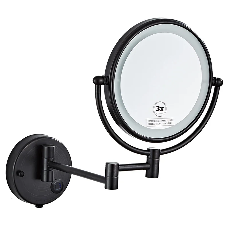 Dressing Mirror 8 Inch Two Side 3X /1X Wall Mounted Brushed Gold LED Mirror Folding Makeup Mirror Cosmetic Mirror Lady Gift