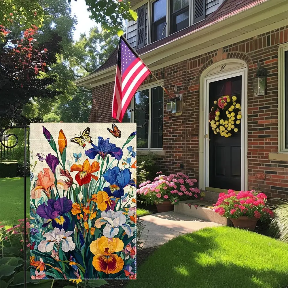 Spring Irises Flowers Garden Flag Colorful Floral Welcome Yard Outdoor Flag Double Sided 12x18 Inch ZZM
