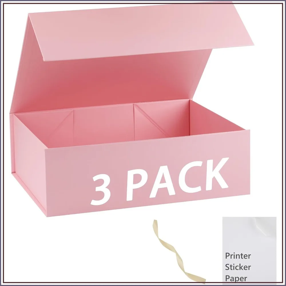 

Extra Large Pink Gift Box with Lid, 19x16x6 inch, Includes Ribbon & DIY Sticker Paper, Magnetic Closure for Wedding Birthday Graduation