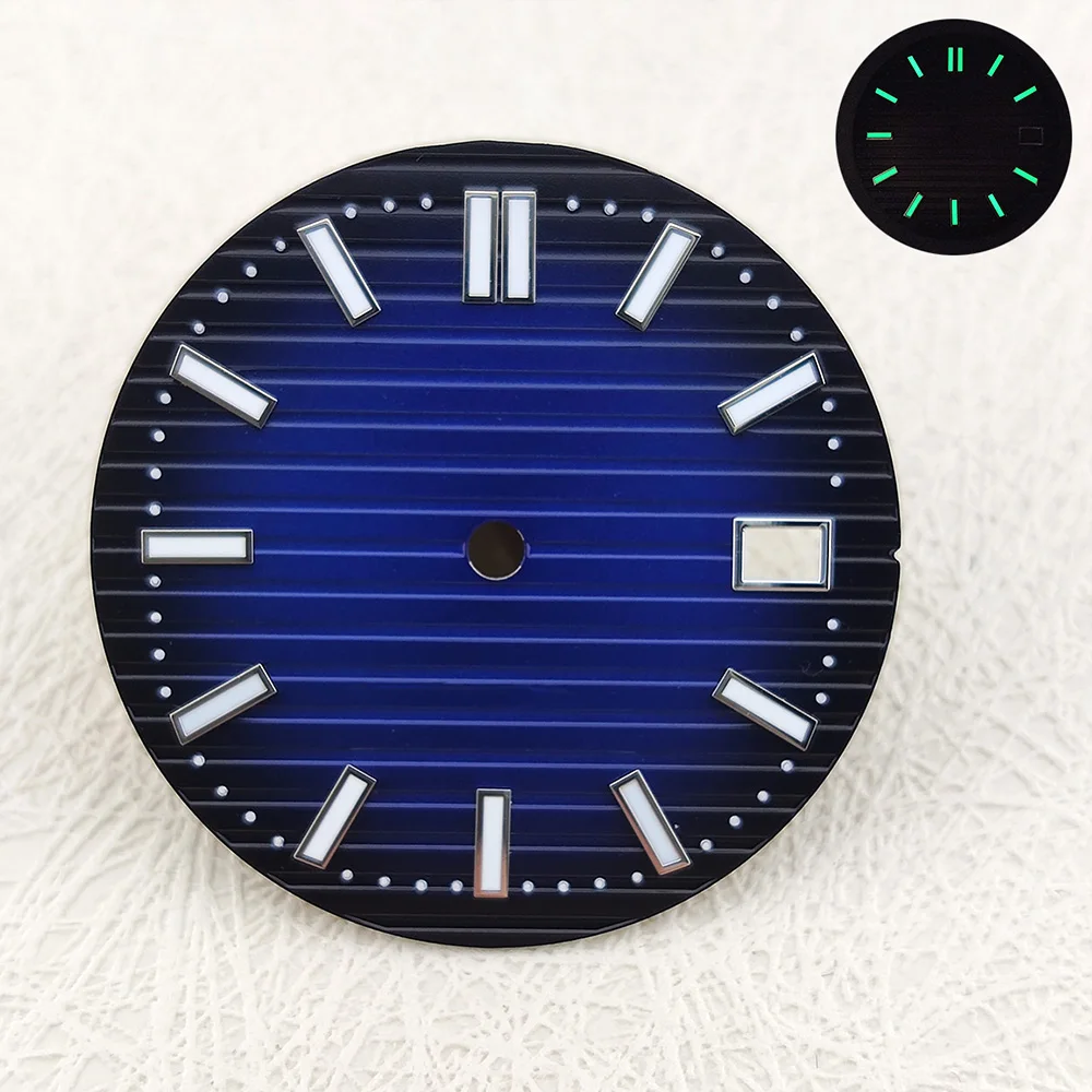 Quadrante da 29,7 mm Quadrante NH35 Quadrante dell'orologio NH36 Logo personalizzato Stampa laser Nome/Logo Quadrante verde luminoso adatto per movimento NH35/NH36