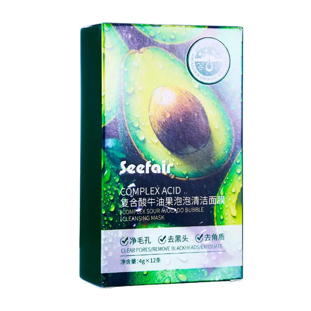 12pcs/box Complex Sour Avocado Bubble Mask Cleansing Deeply Self Care Foaming Mask, Pores, Shrinks Product Skin Exfoliates