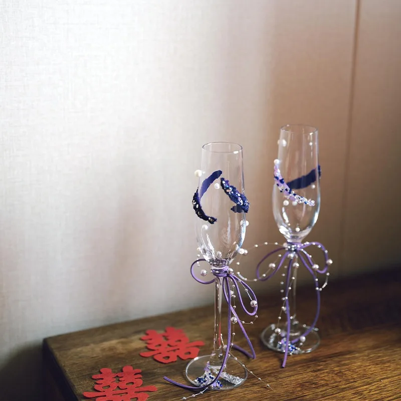 Purple wedding toast cup DIY handmade material bag decorative goblet creative practical engagement wedding gift