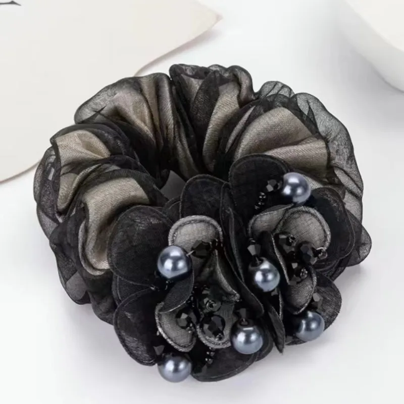 Flower Scrunchie Plate Hair Tie Horse Tail Elastic Rubber Band Mother 머리끈 Flower Hair Rope  Accessories for Women