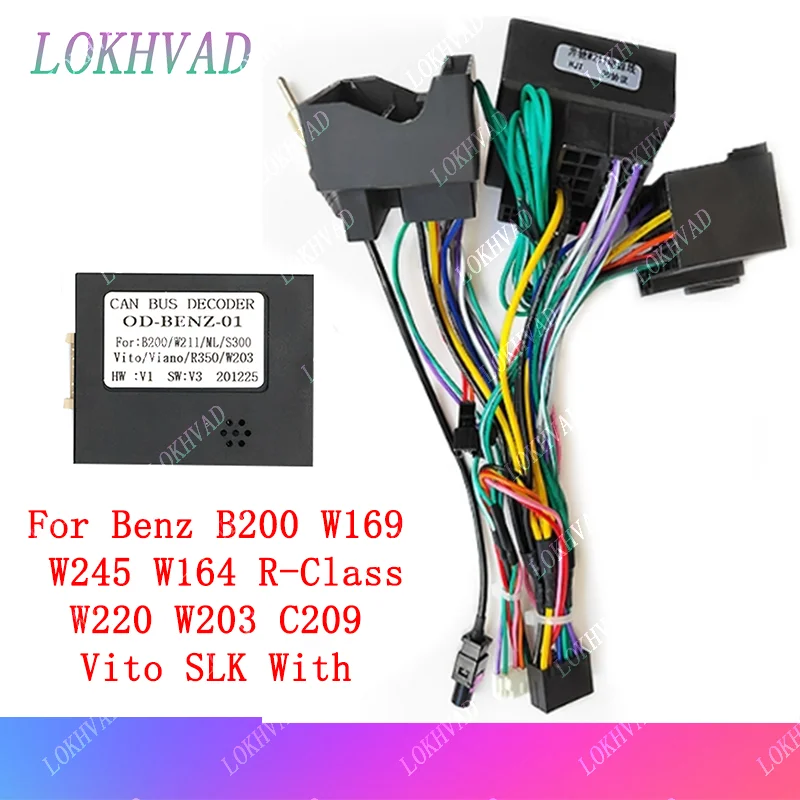 Decodificador adaptador de caixa canbus para benz b200 w169 w245 w164 r-class w220 w203 c209 vito slk com cabo de cablagem de energia de 16 pinos