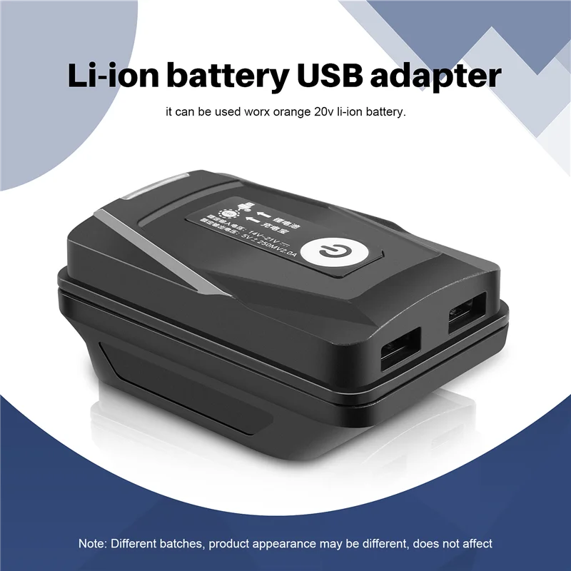 MAKE-アダプターライトランプ懐中電灯トーチUSBモバイルフォン充電器Worxオレンジ4ピンソケット20Vリチウム電池パワーバンク用