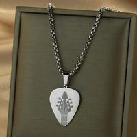 Kinitial Laser Carved Exquisite Fashion Stainless Steel Necklace Guitar Engraved Pendant Musician Birthday Commemorative Gift