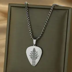 Kinitial Laser Carved Exquisite Fashion Stainless Steel Necklace Guitar Engraved Pendant Musician Birthday Commemorative Gift