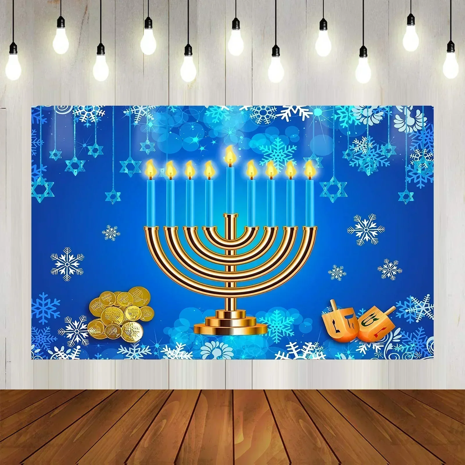 

Happy Hanukkah Backdrop, Hanukkah Photography Background, Decorations Candlestick, Jewish Holiday Party Decor, Chanukah Supplies