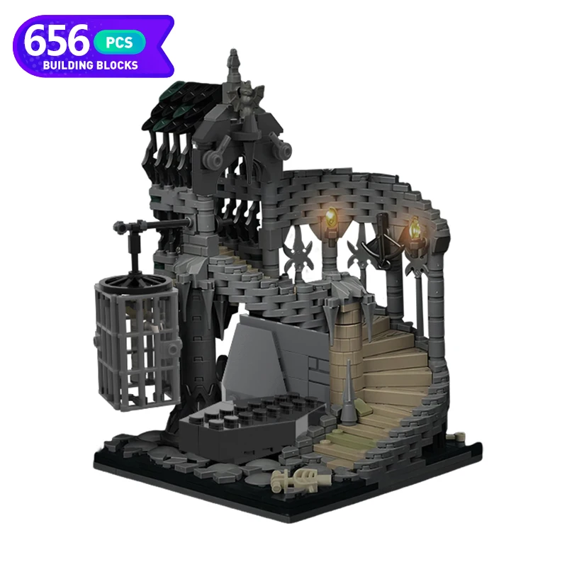 Moc Dungeonsed and Dragons Horror Castle Prison Dungeon Skull Vampire Building Blocks Spiral House Staircase Bricks Toy Gift