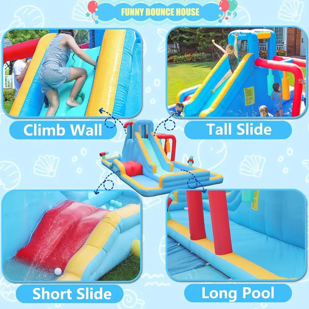 Iatable waterglijbanen, waterbouncehuis met waterglijbaan voor kinderen, opblaaswaterpark achtertuin, waterglijbanen buiten