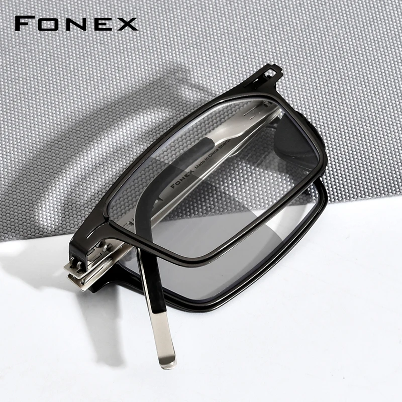 FONEX Photochromic Gray Anti Blue Blocking Folding Reading Glasses Men 2026 Hyperopia Reader Screwless Women Eyeglasses LH015