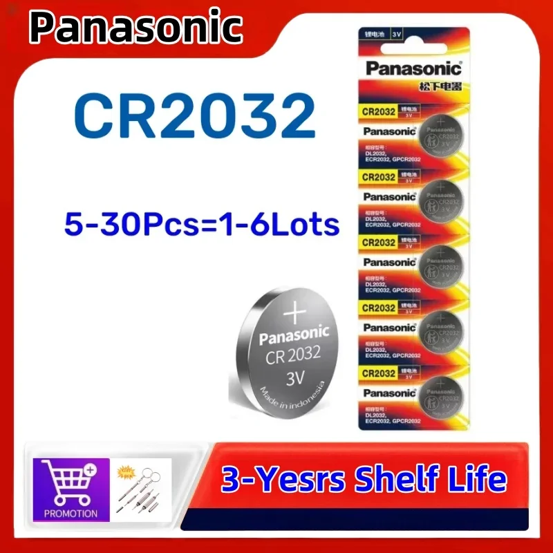 

5pcs 30pcs Original Panasonic CR2032 3V ECR2032 Lithium Battery CR 2032 For Control Watch Motherboard Scale Button Coin Cells