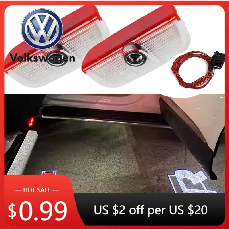 

2026 Hot VOLKSWAGEN 2Pcs LED Car Door Light for VOLKSWAGEN VW GTI GTD Rline GTE Golf 5 6 7 Touareg Tiguan Arteon Passat EOS Wel