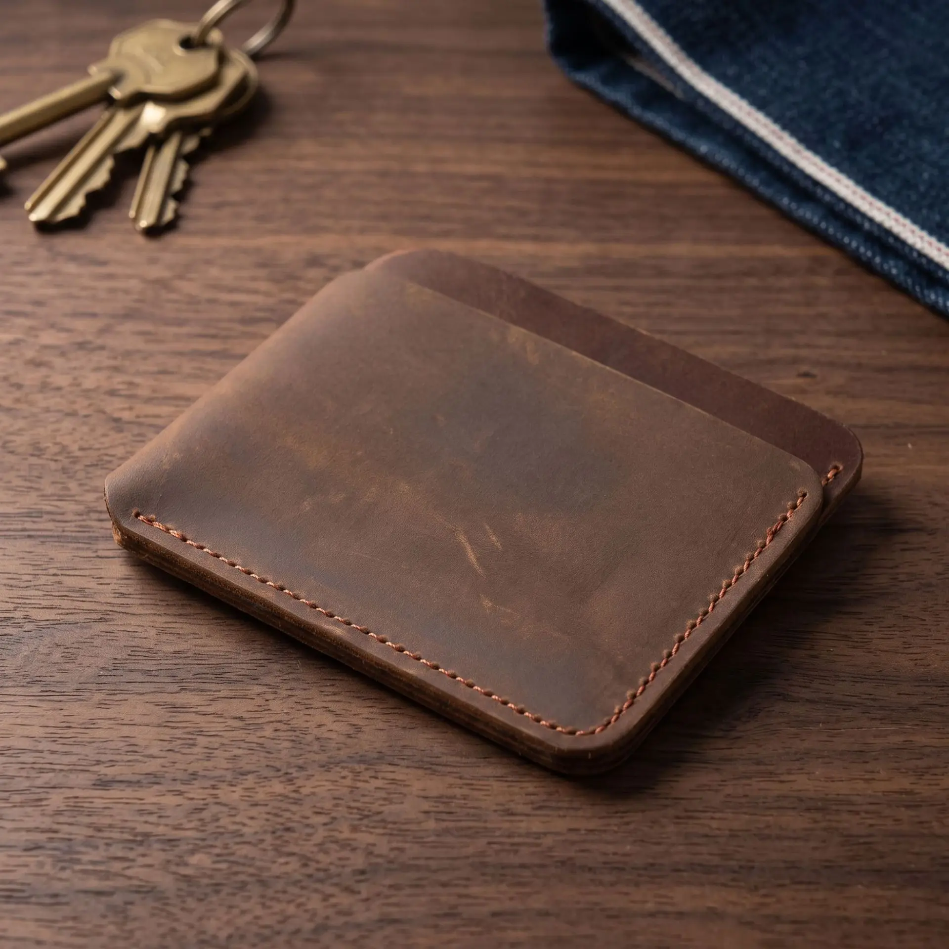 Men's Vintage Crazy Horse Leather Short Wallet Minimalist Multi-Card Holder & Coin Purse Luxury Genuine Cowhide Compact Billfold