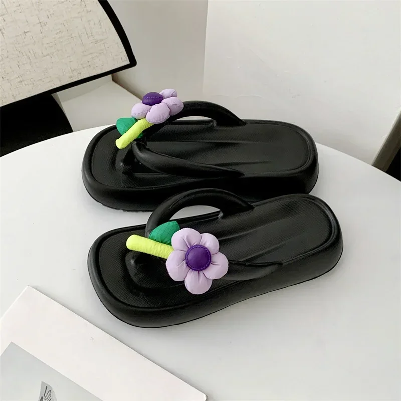 Women\'s Slippers Summer Flower Slides Sweet Girl Indoor Casual Soft Flip Flops Couple Outdoor EVA Non-Slip Beach Thick Sandal