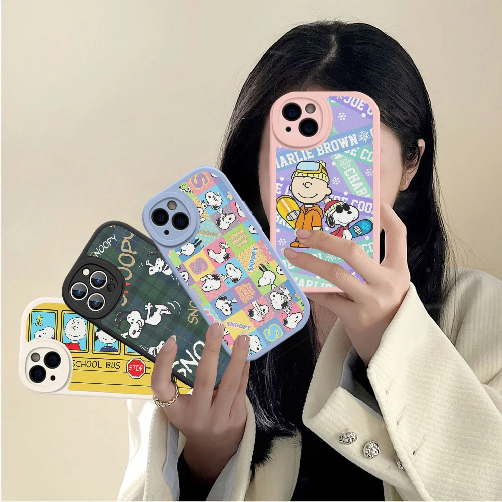 

Чехол для телефона с мультяшным S-Snoopy-Dog, жесткий кожаный чехол для iPhone 15 14 13 12 Mini 11 14 Pro Max Xs X Xr Plus, чехлы