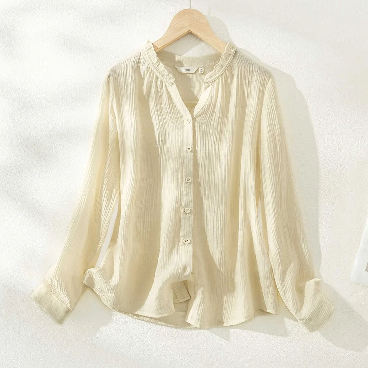 

Женская художественная рубашка с длинным рукавом, осенняя новинка, повседневная, из тонкой хлопково-полиэстеровой смеси, на одной пуговице, однотонная