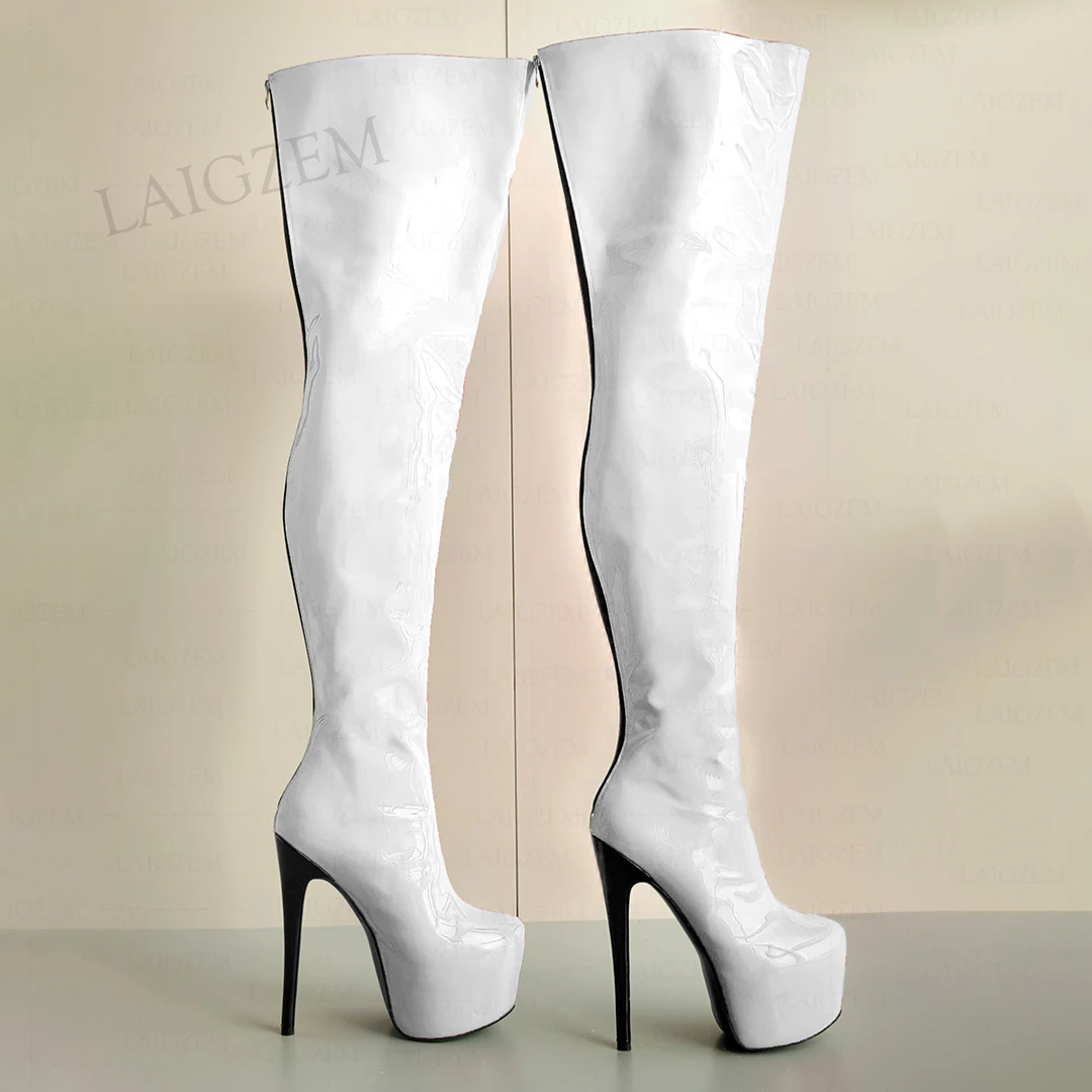 BERZIZER Women Thigh High Boots Patent Black Size 41 3