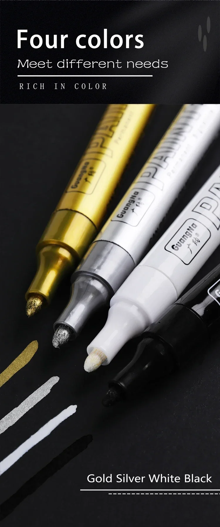 GuangNa Permanent Metallic Farbmarker-Set mit Tintenstiften für DIY-Harzformen, Reifen, Metall, Öl, Gold, Silber, Weiß, Schwarz – Detail 5