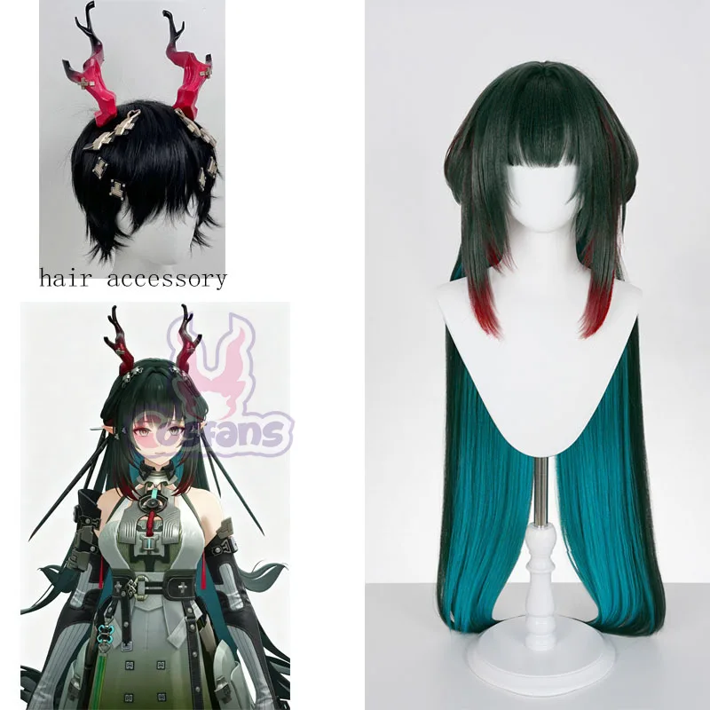 Game Arknights Endfield Zhuang Fangyi Cosplay Wig Long Black Green Red Hair with Bangs Synthetic Wigs For Women Girls Halloween