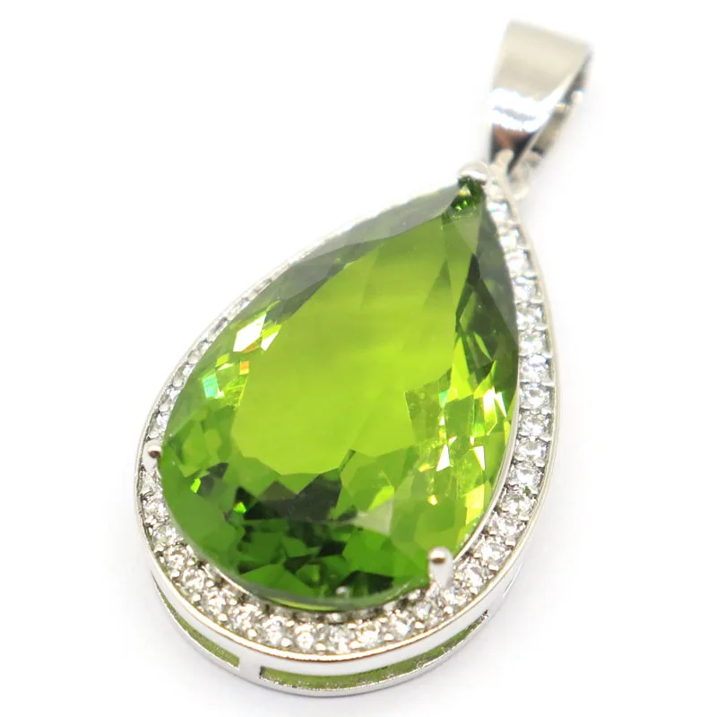 Buy 3 Get 1 Free 37x18mm Highly Recommend Big Gemstone Drop Pink Kunzite Green Peridot White CZ Woman\'s Silver Pendant