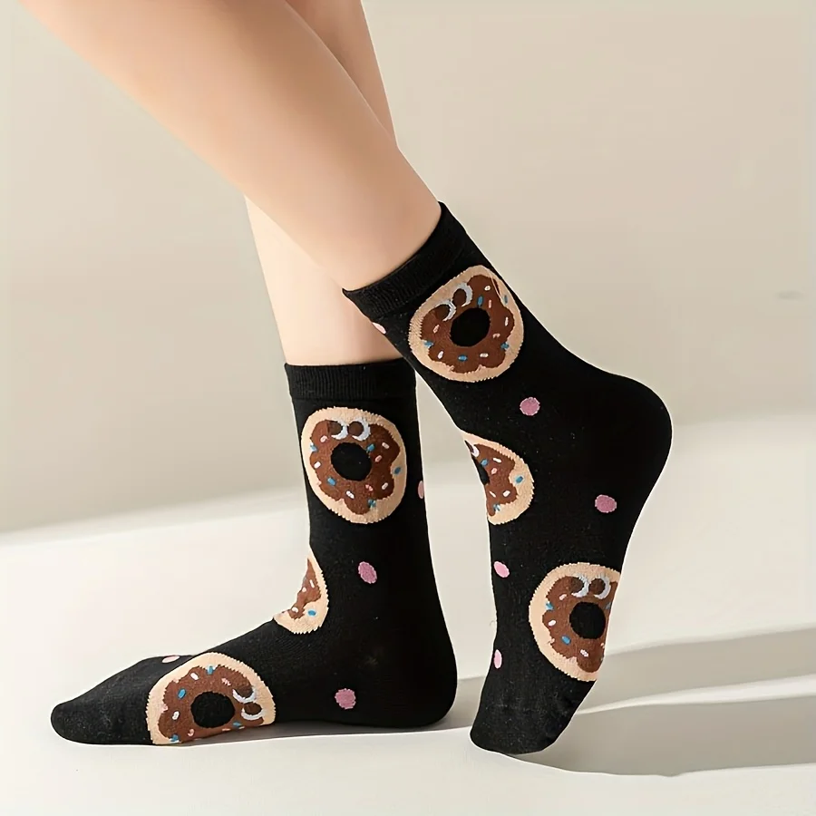 5 أزواج من جوارب الأطفال ذات الألوان المختلطة مع همبرغر لطيف كرتوني وأنماط مقلية للبنين والبنات، جوارب شبابية عصرية ومتعددة الاستخدامات، مناسبة للحياة اليومية غير الرسمية